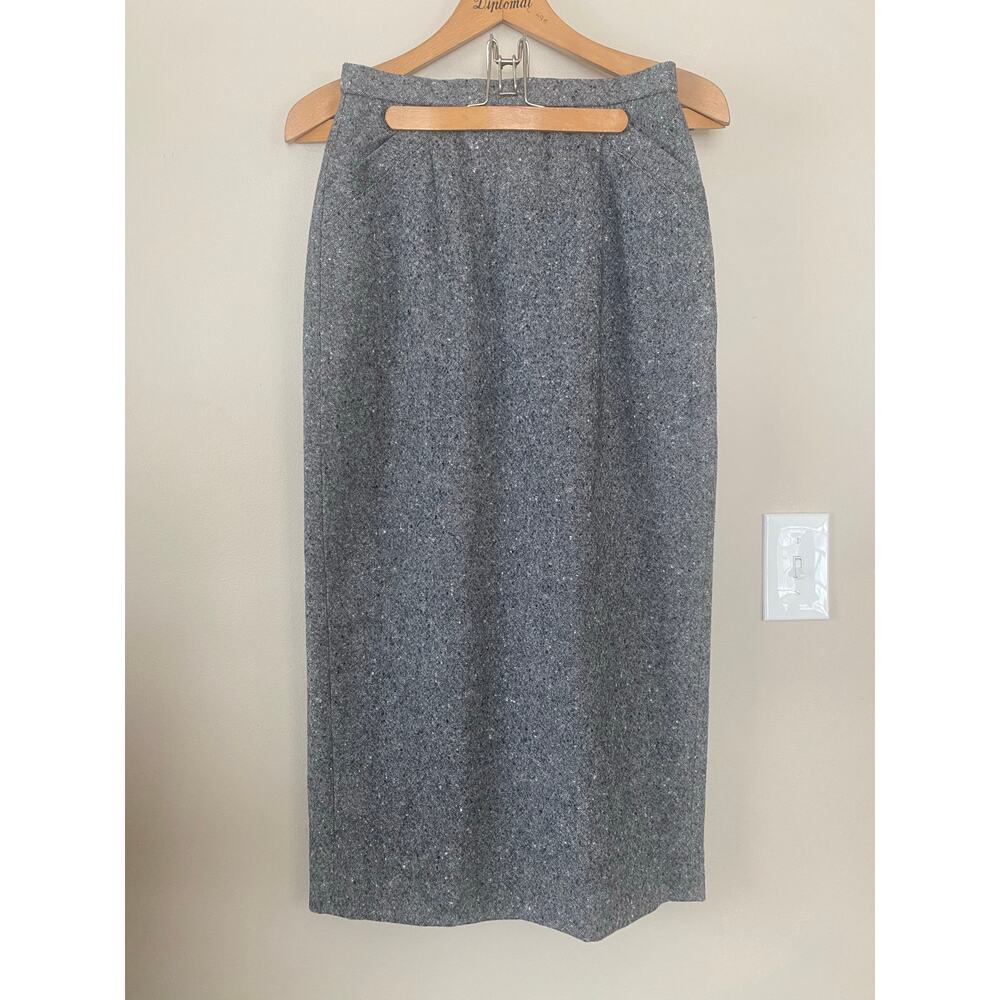 Pendleton Vintage 100% Wool Tweed Skirt Pockets Size 6 Lined Slit Gray USA